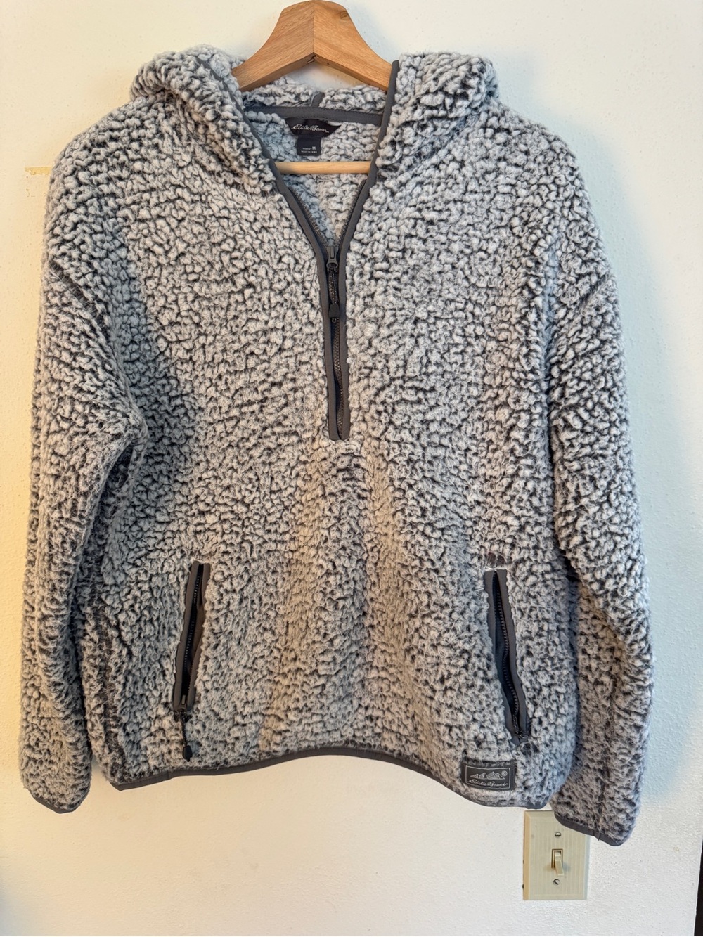 Eddie Bauer Heather Gray Sherpa Half-Zip Hoodie